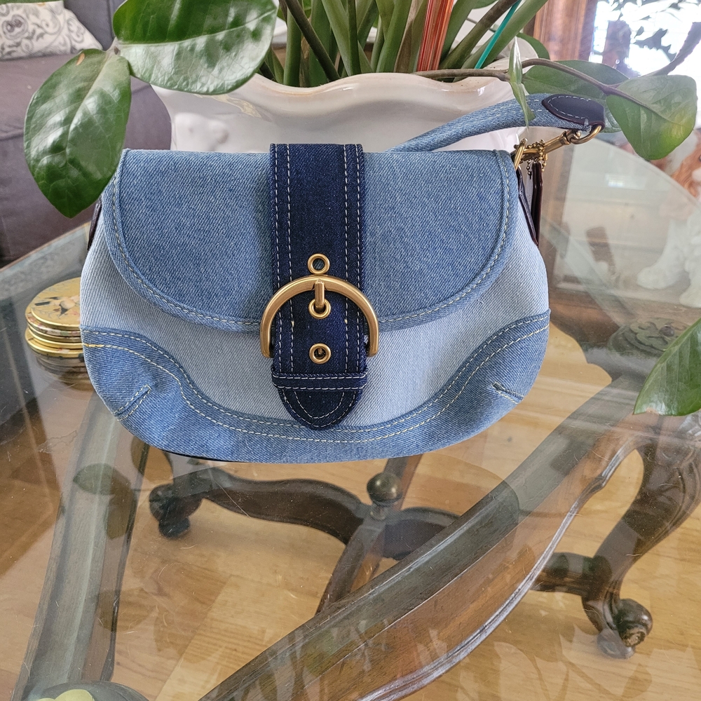Coach Two-Tone Denim Crossbody Bag with Gold Buckle